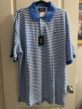Ashworth Royal Blue and White Striped Polo Size XL NWT